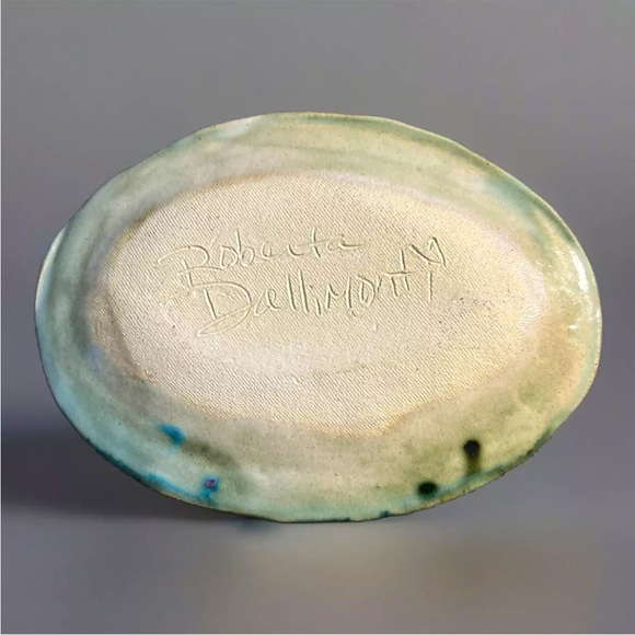 Small Handmade Glazed Fall Pumpkin Platter Roberta Dallimonti Approx 9”x 6.5” - Picture 3 of 3